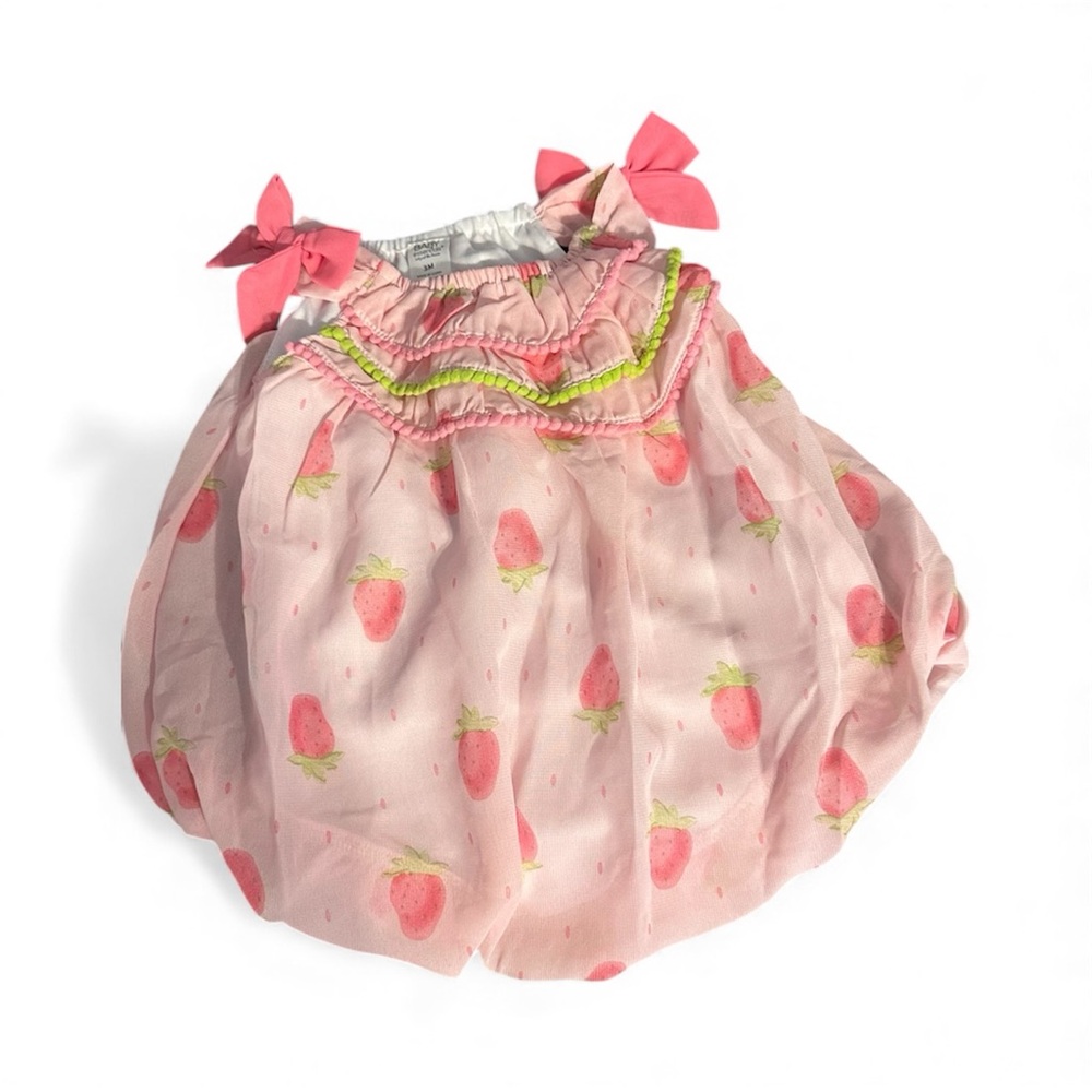 Baby Essentials Pink Strawberry Bubble Romper NWT – Size 3M